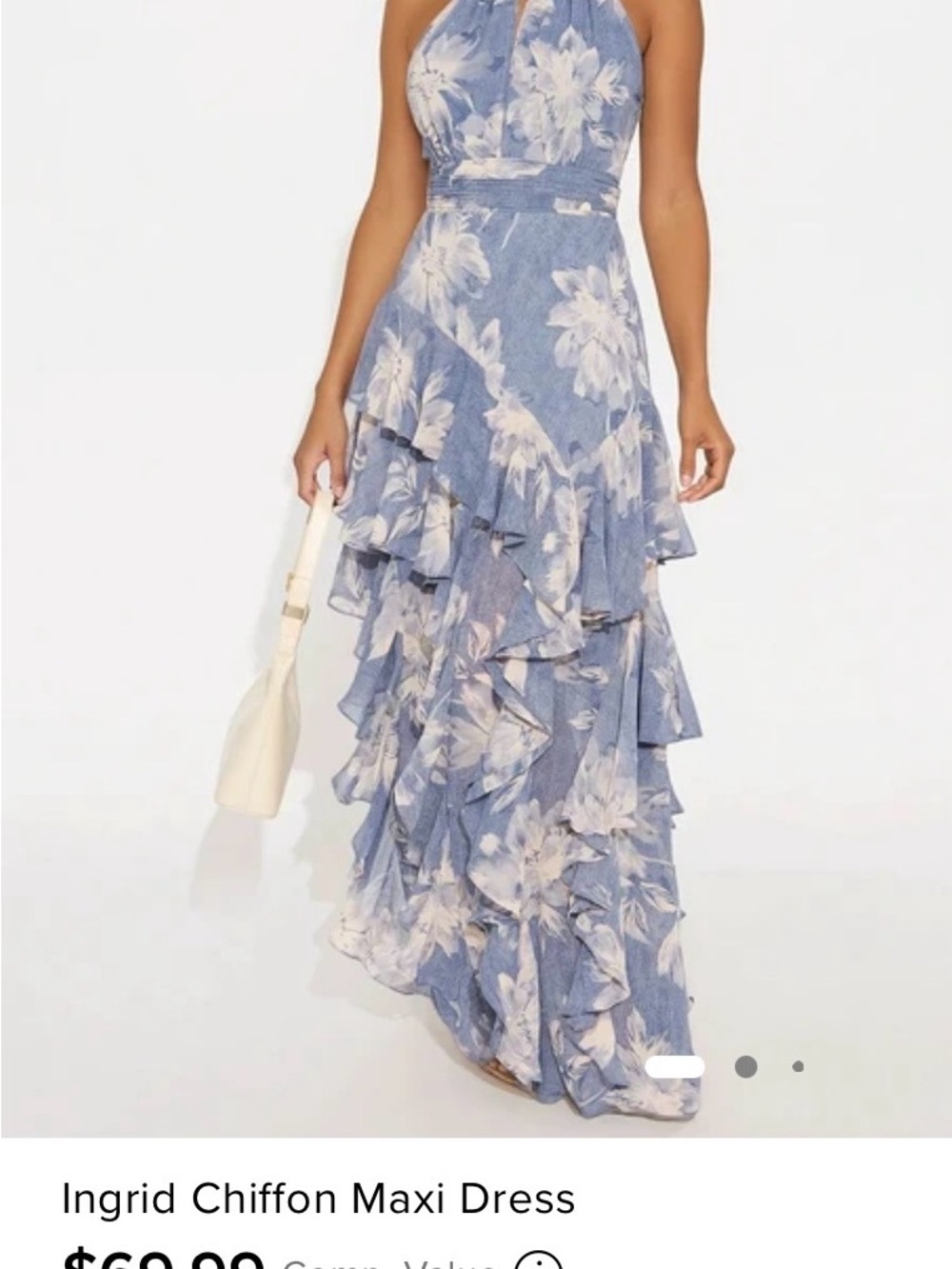Fashion Nova Blue Floral Ruffle Chiffon Maxi Skirt
